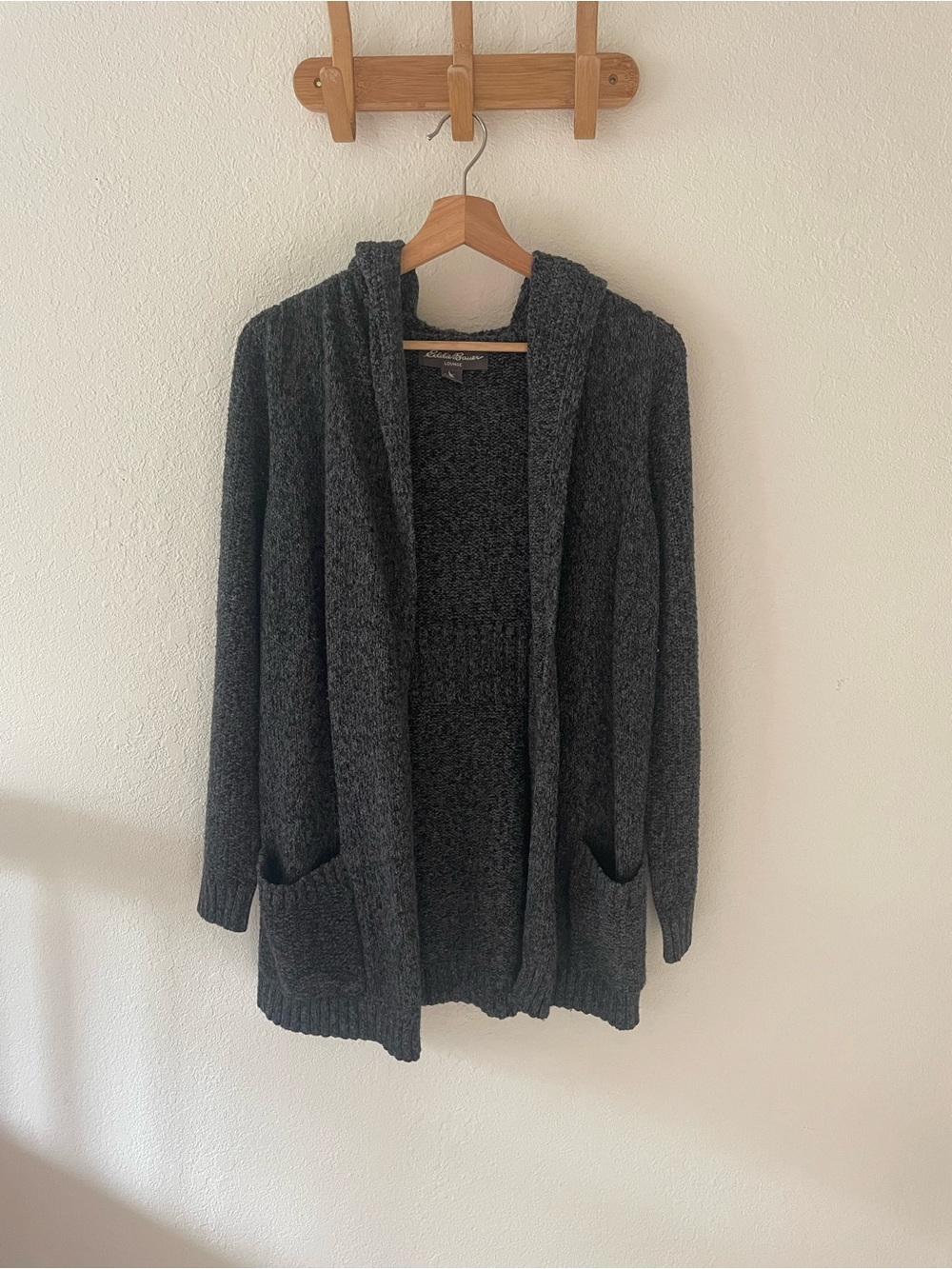 Eddie Bauer Lounge Women’s Hooded Marled Gray Long Knit Long Sleeve Cotton Blend